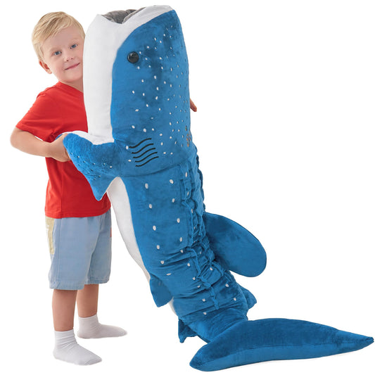 Mukouxun giant whale shark plush pillow 48inch close-up shows lifelike texture and softness.