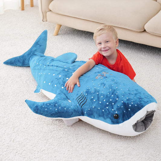 Mukouxun whale shark plush double-layer knitting emphasizes durability and shape retention.