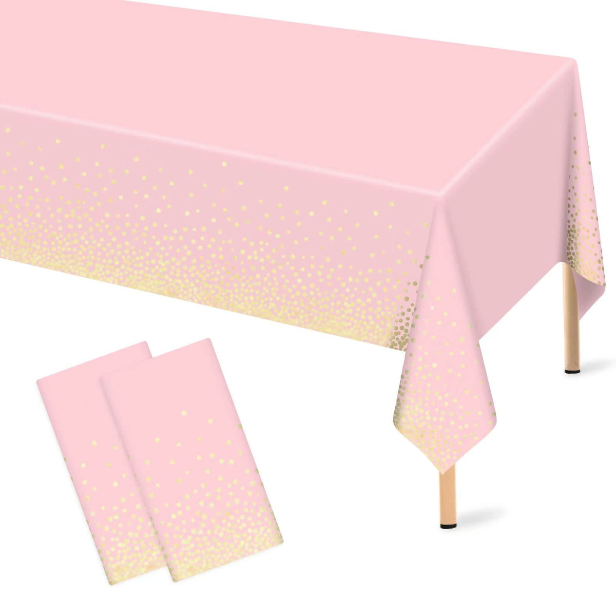 Mulbozy pink tablecloth with gold dots, 54x108 inches, ideal for stylish entertaining.