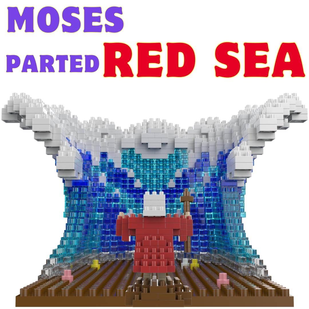 Multi-Blocks Moses parted Red Sea mini figurine on display for storytelling