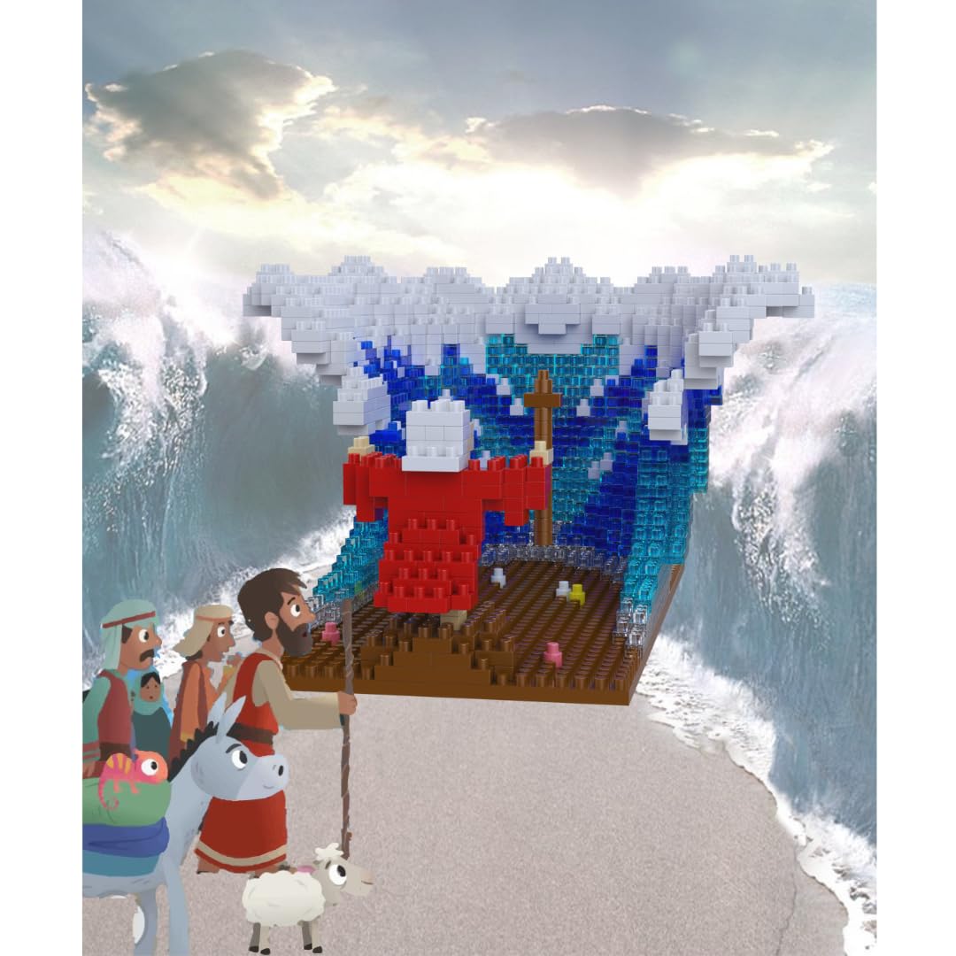 Multi-Blocks Moses parted Red Sea miniature figure showcased for history-based learning