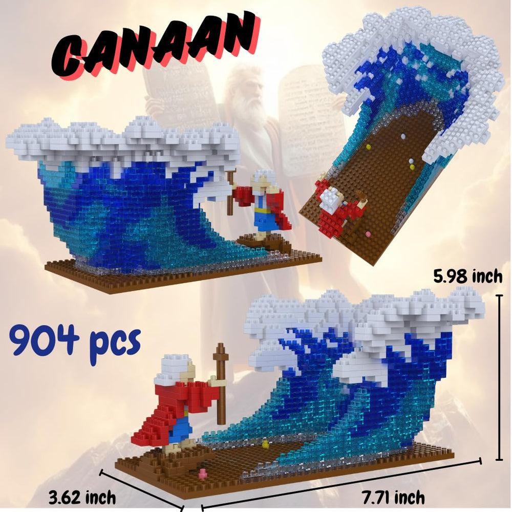 Multi-Blocks Moses parted Red Sea figurine on shelf for faith-inspired decor