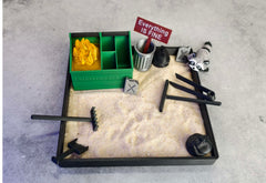 MunnyGrubbers Zen sand garden with tools for mindful tactile play.