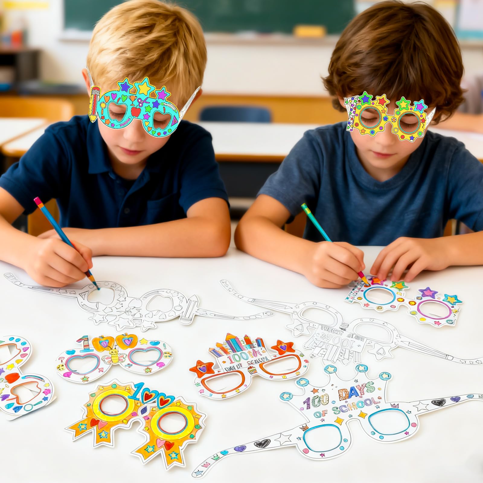 MUOUAKATE 100 Days coloring glasses design 6 confetti accents for celebrations