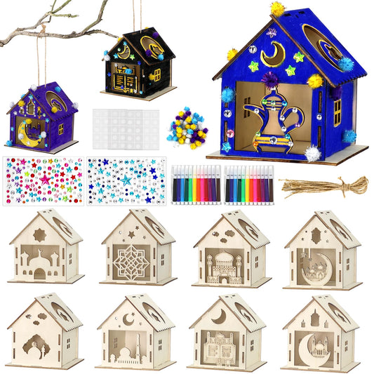 MUOUAKATE ramadan crafts wooden house ready for coloring and festive display.