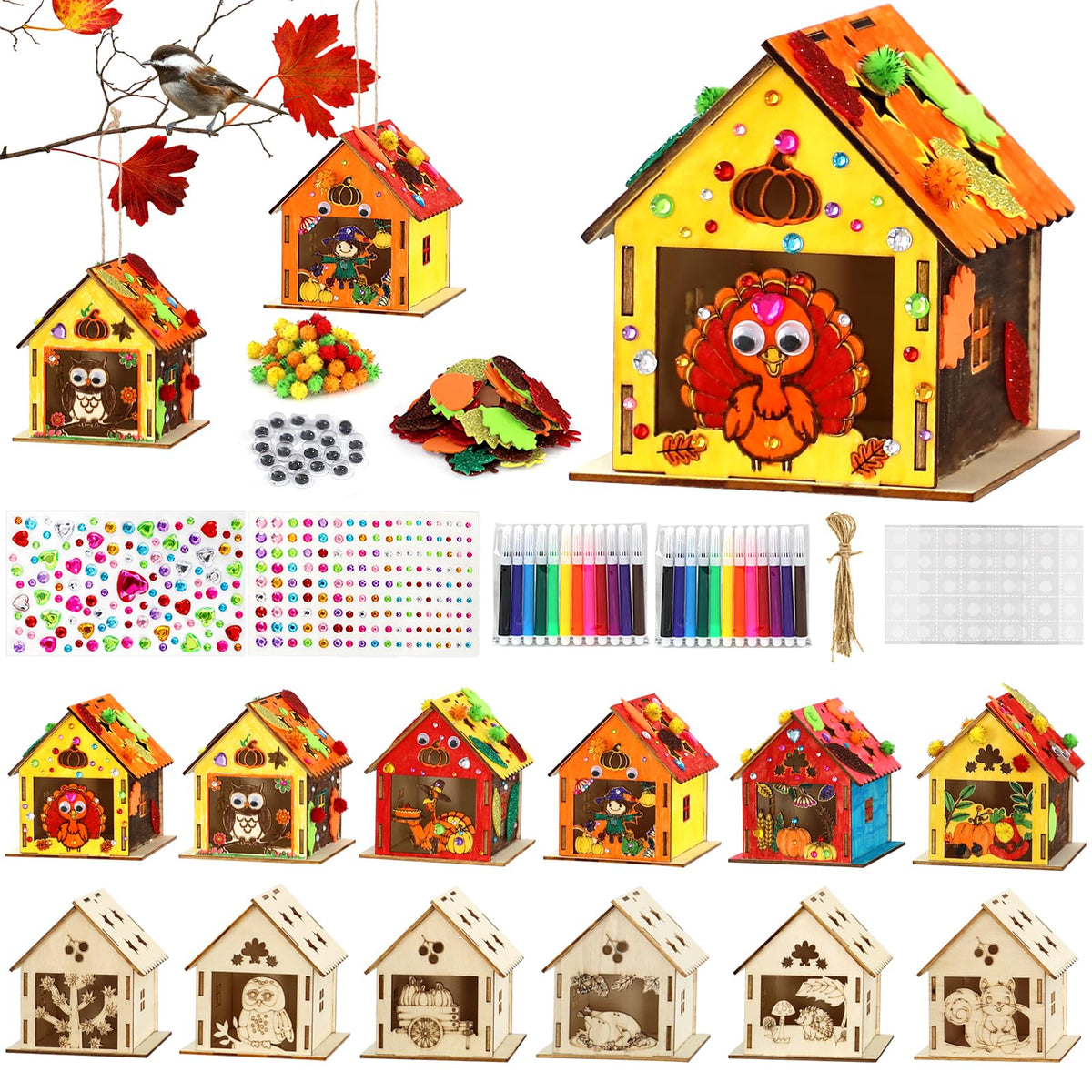MUOUAKATE Thanksgiving wooden house kit components for creative decor