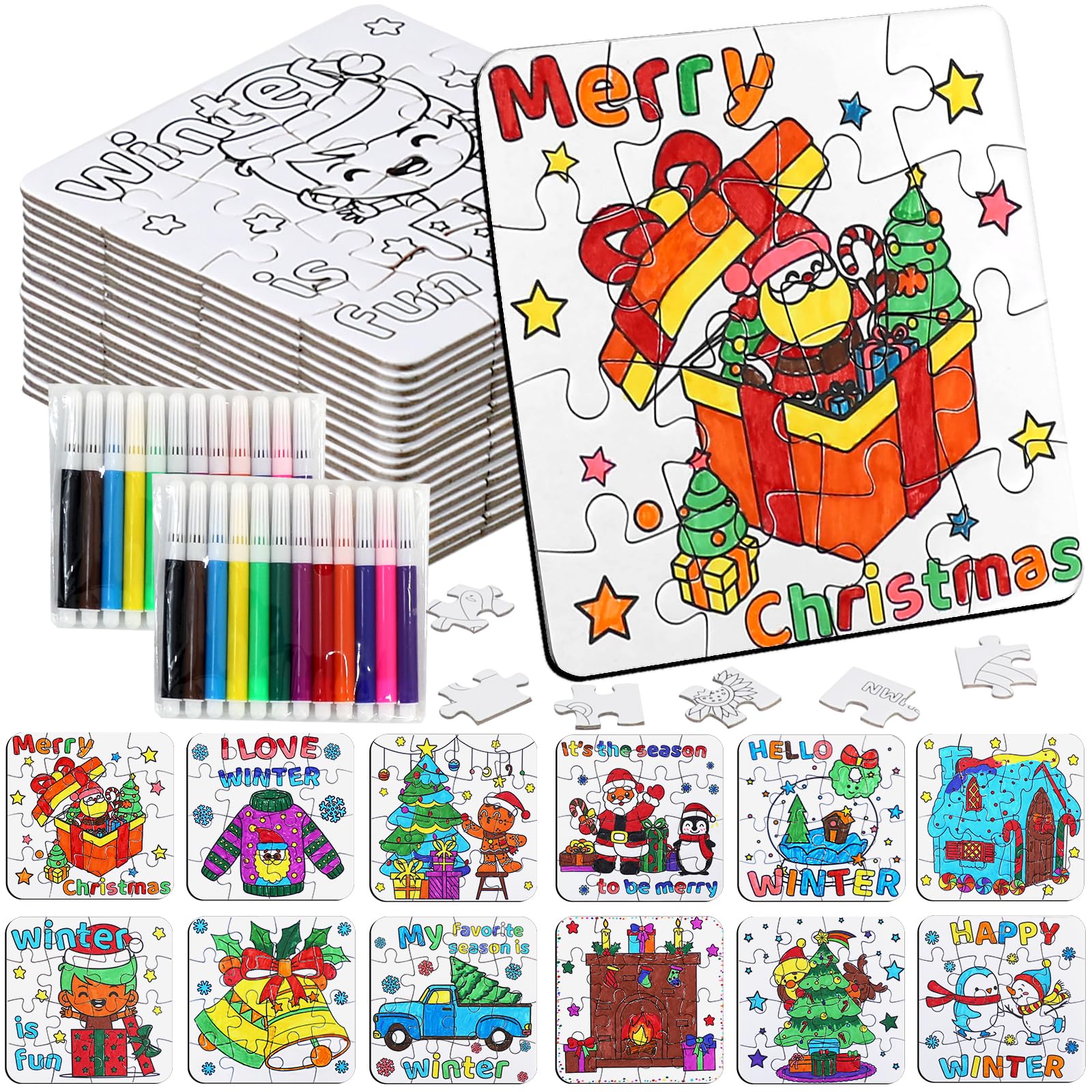 MUOUAKATE winter crafts puzzle tree design for festive coloring and group activity