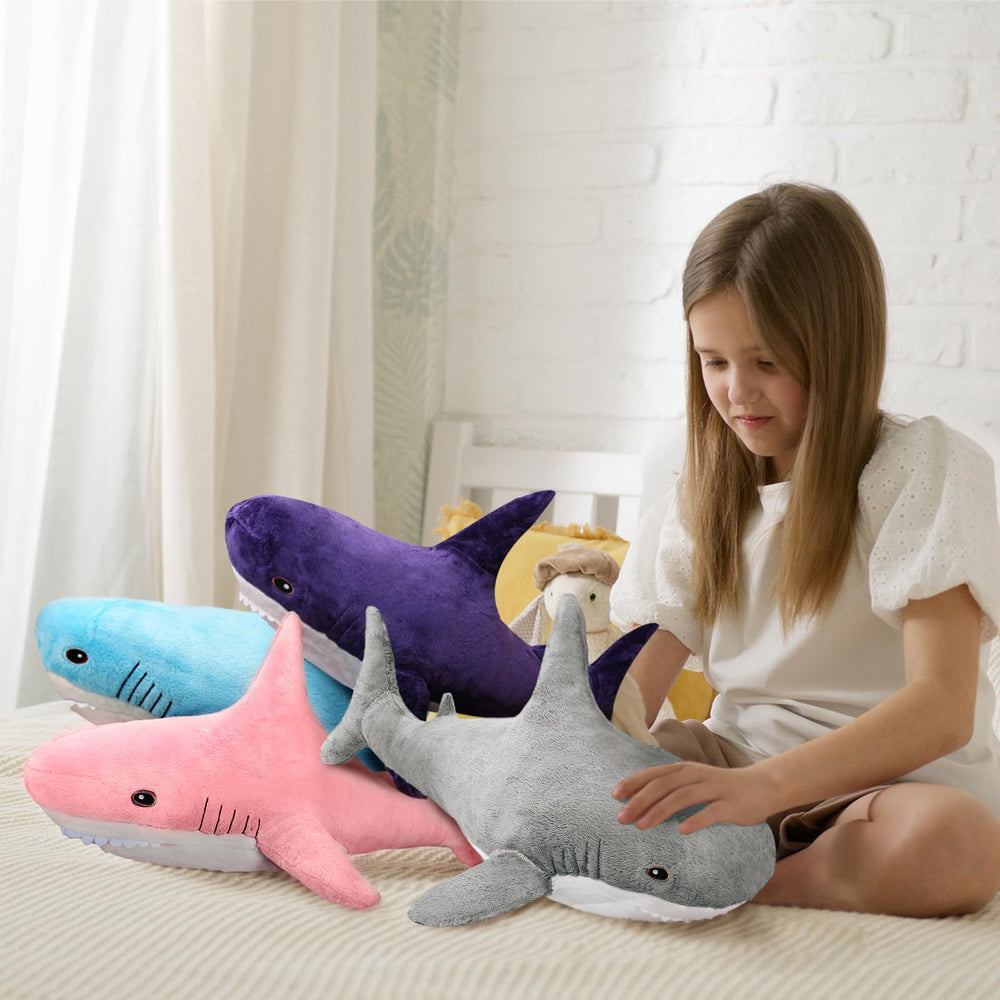 MUPI Shark Plush lifestyle shot shows a soft cuddle buddy