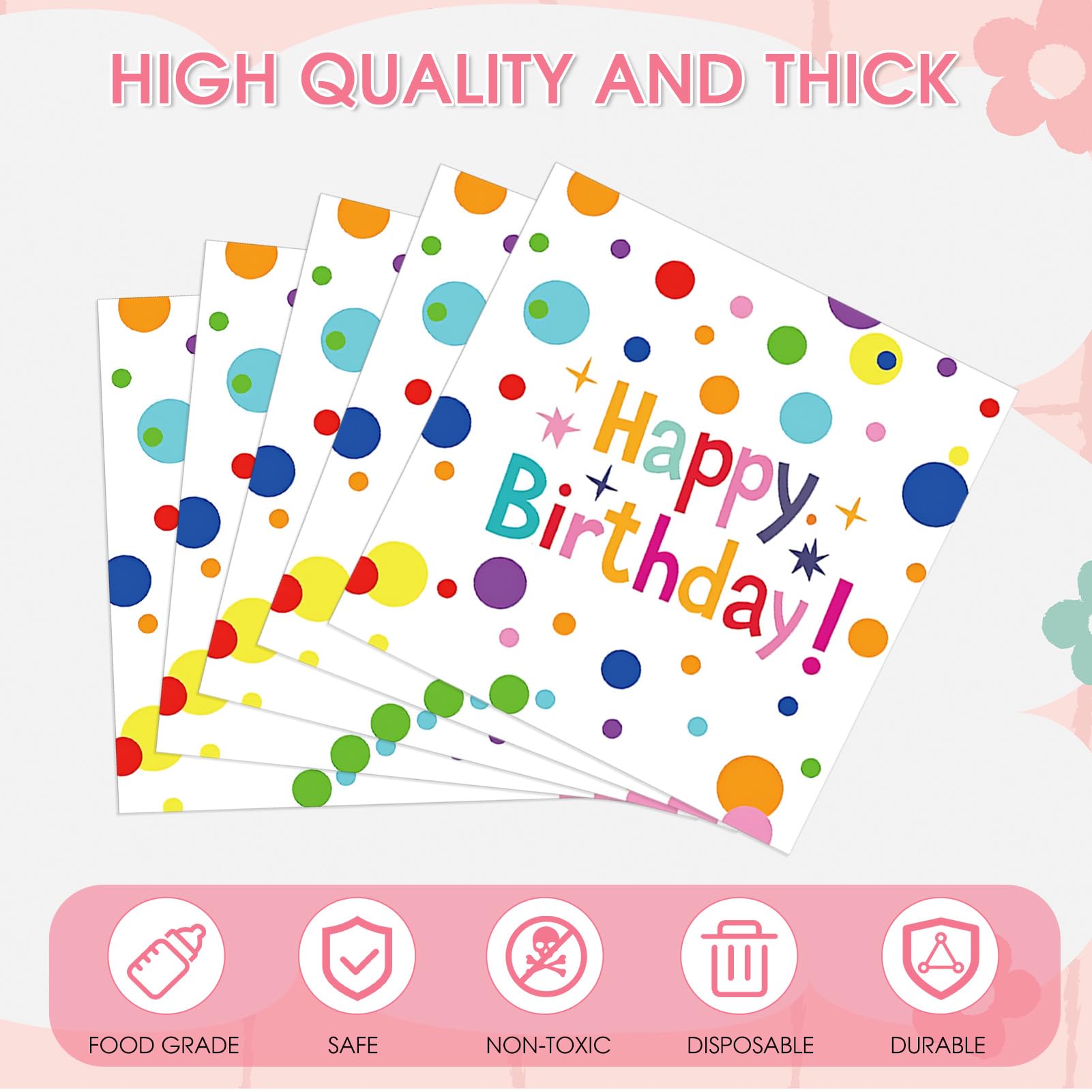 Muplaya birthday napkins featuring colorful dots add cheerful color to gatherings