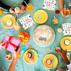 Muplaya birthday napkins group shot showcasing the colorfully designed pack