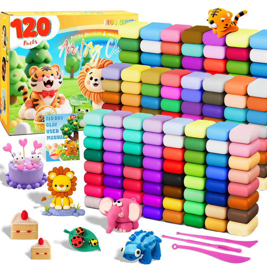 MuseLuxe 120-color air-dry clay palette encourages vibrant mixing for kids' crafts