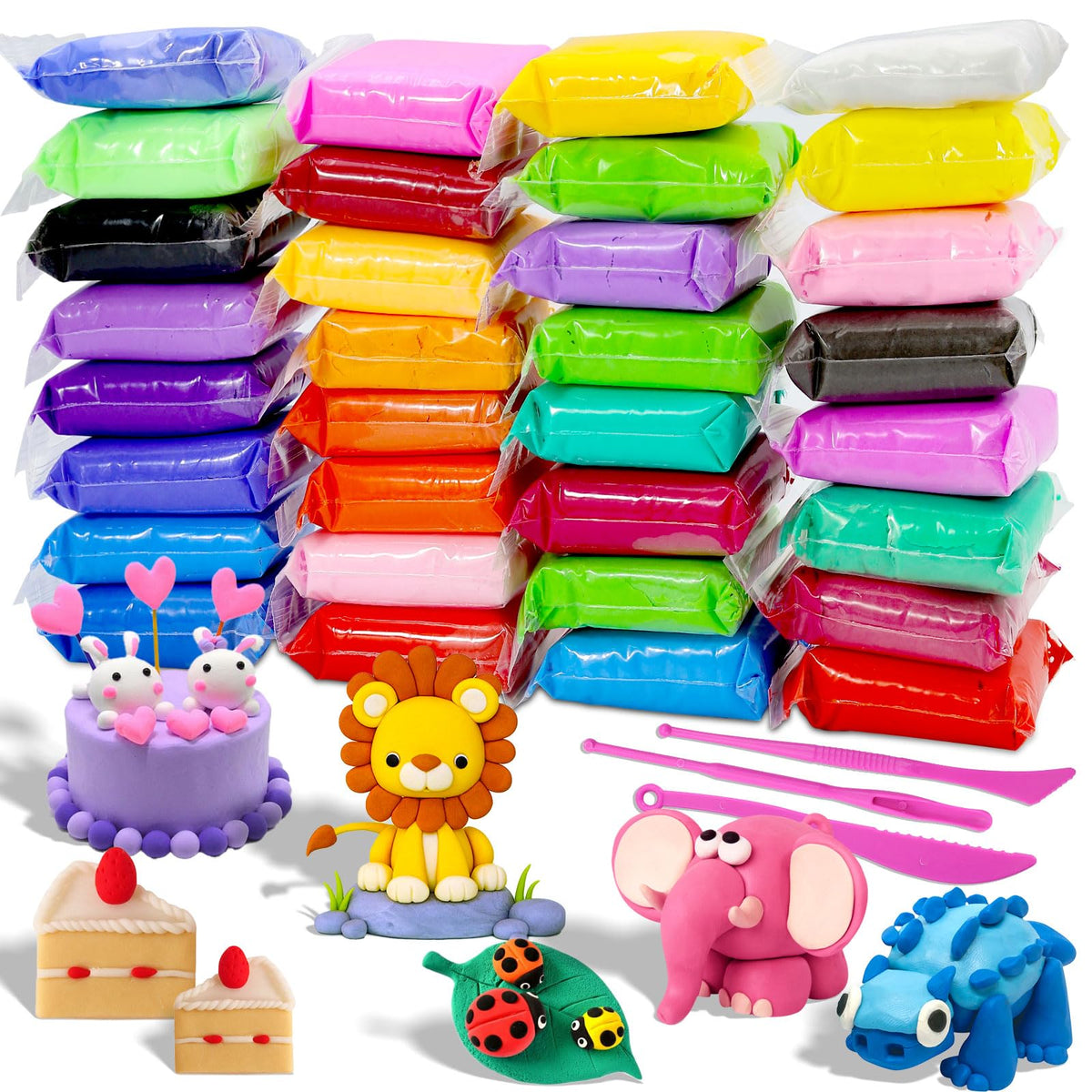 MuseLuxe Air Dry Clay 32-color kit, ideal for vivid family crafts.