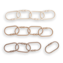 Mushie Chain Link Rings 12-pack in natural color helps keep toys within reach for babies.