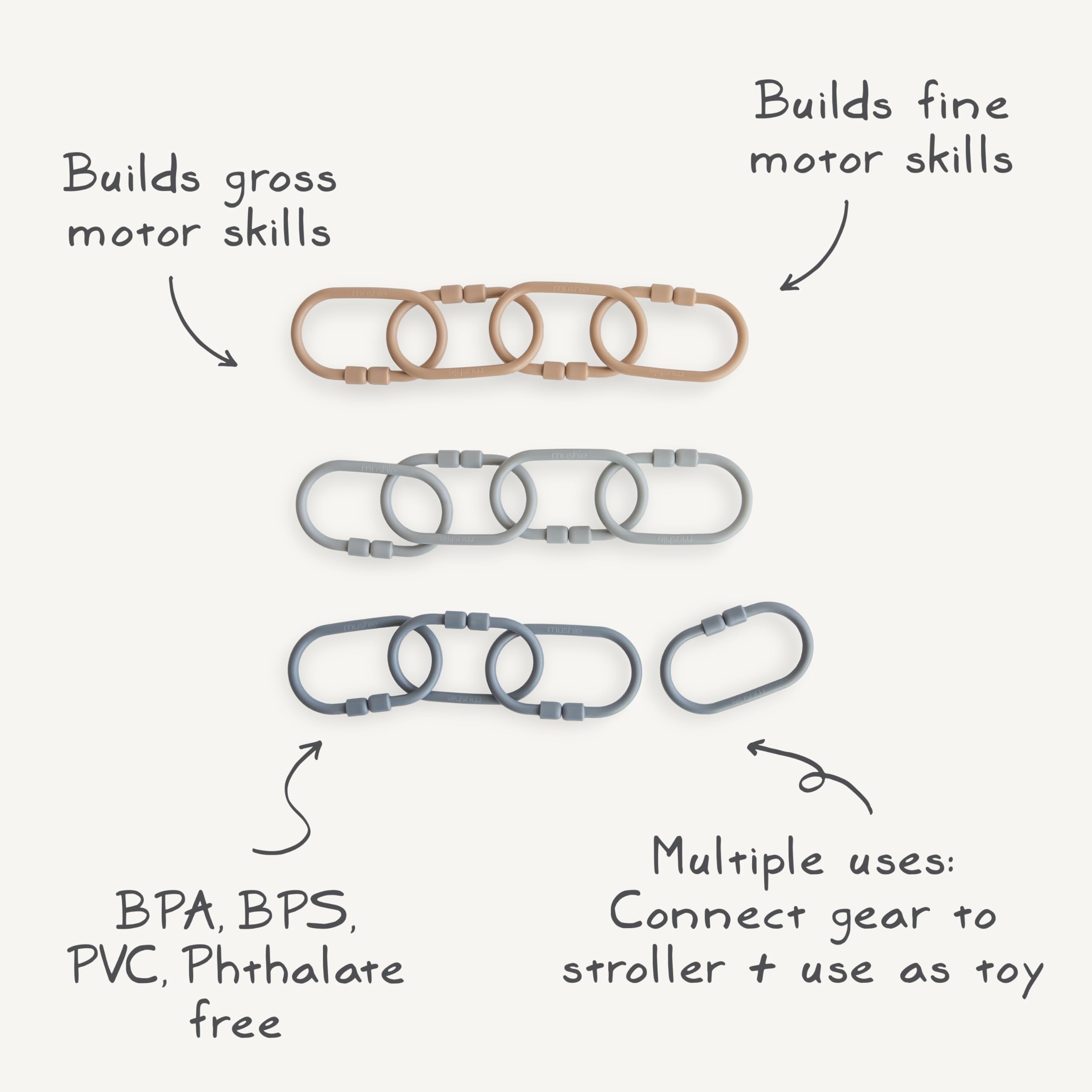 Mushie Chain Link Rings travel-friendly design for on-the-go parents
