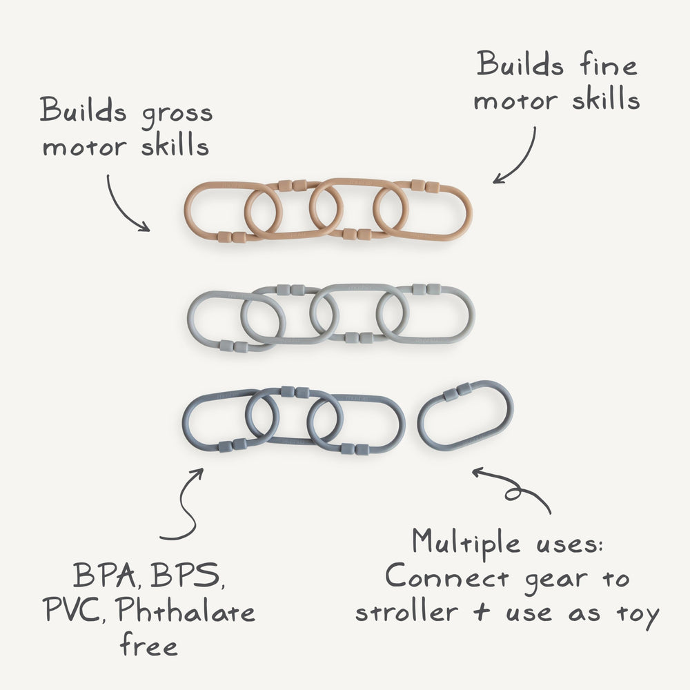 Mushie Chain Link Rings travel-friendly design for on-the-go parents