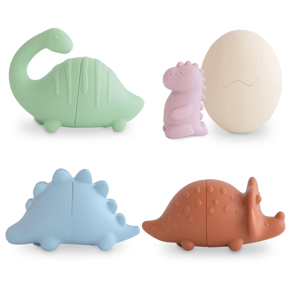 Mushie Dino Bath Toys set with three dinosaurs for imaginative bathtime play