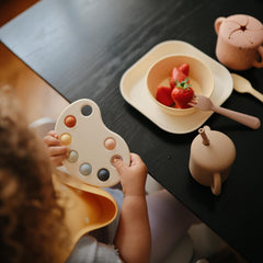 Mushie Paint Palette Press Toy art-inspired design sparks imaginative play