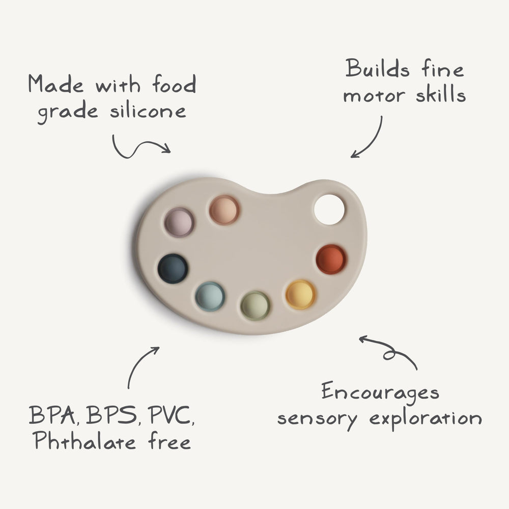 Mushie Paint Palette Press Toy compact design fits busy play spaces