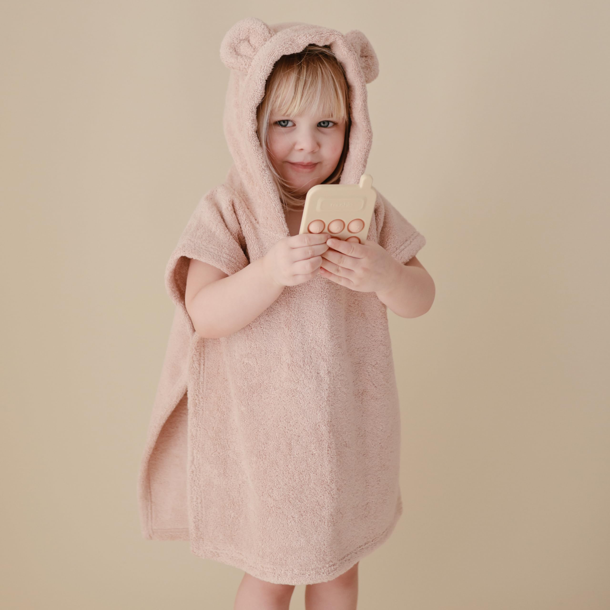 Mushie Phone Press Toy Blush packaging on display emphasizes safe materials