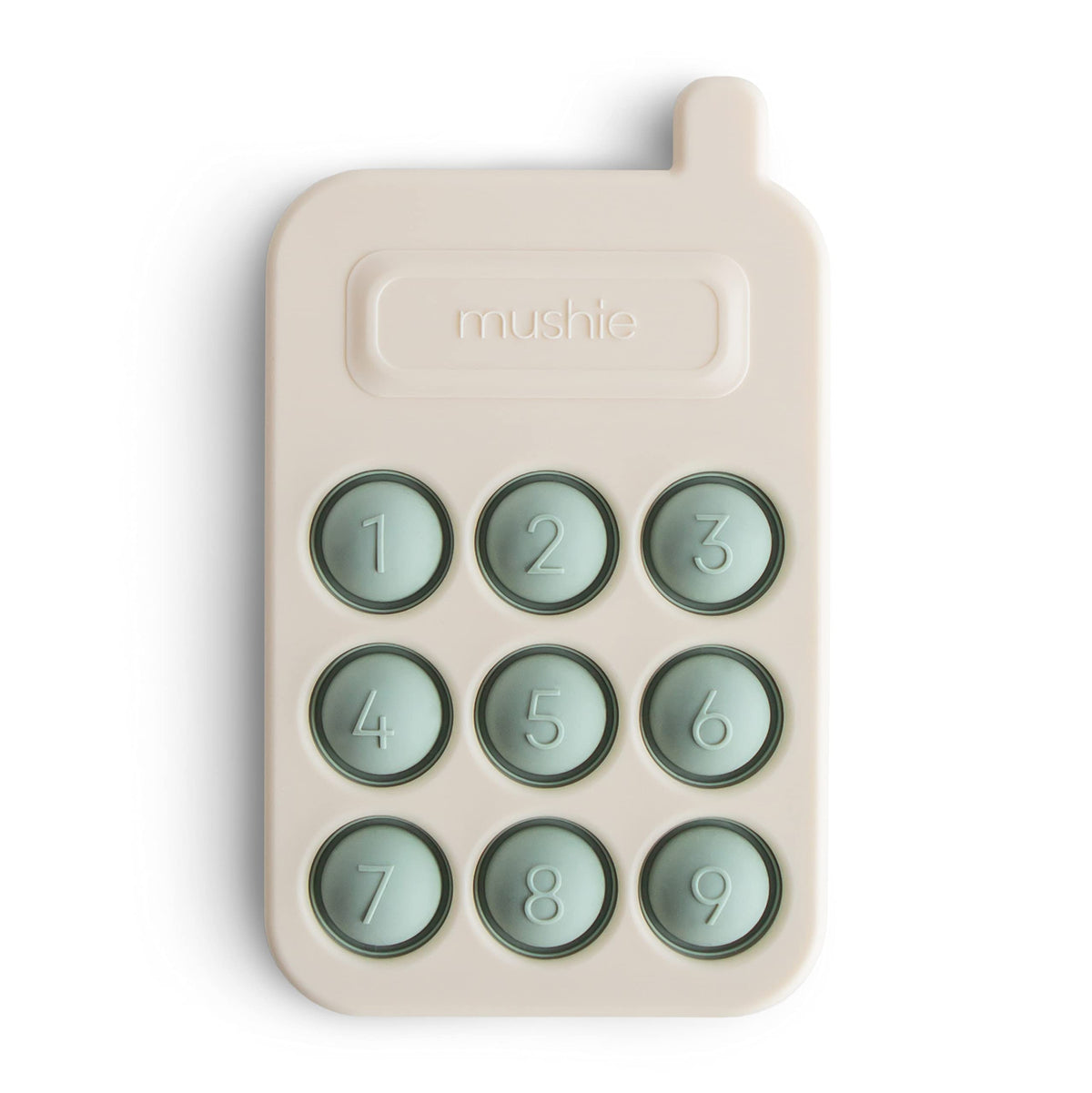 Mushie Phone Press Toy Cambridge Blue close-up bubbles for tactile play.