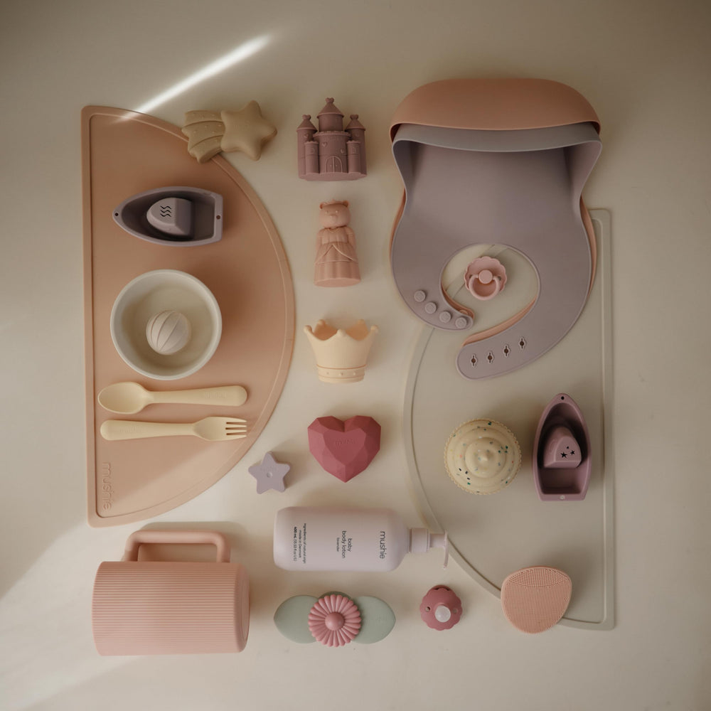 Mushie Princess bath toys are dishwasher safe for quick cleanup