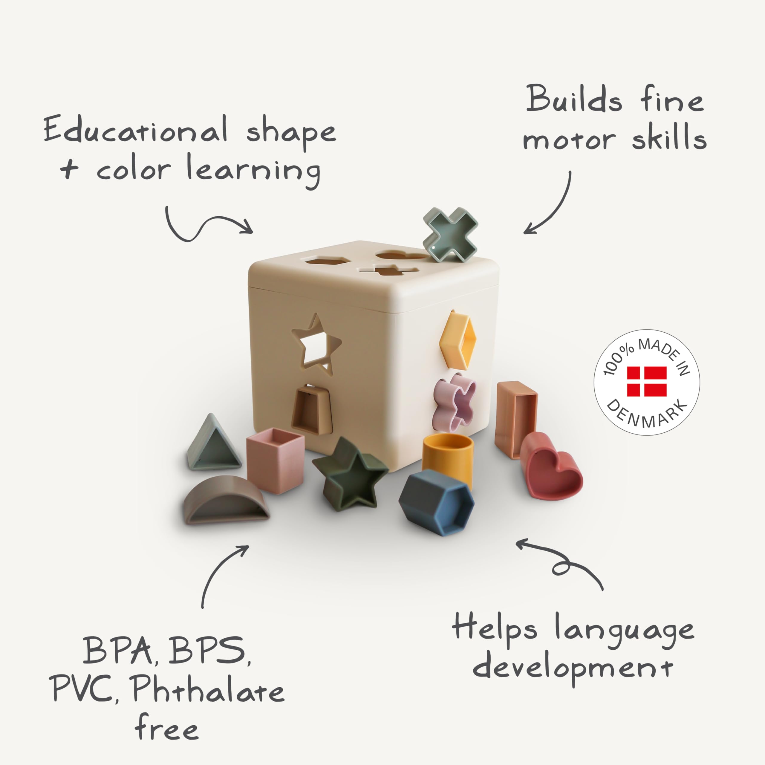 Mushie Shape Sorting Box Petal doubles as tidy toy storage.