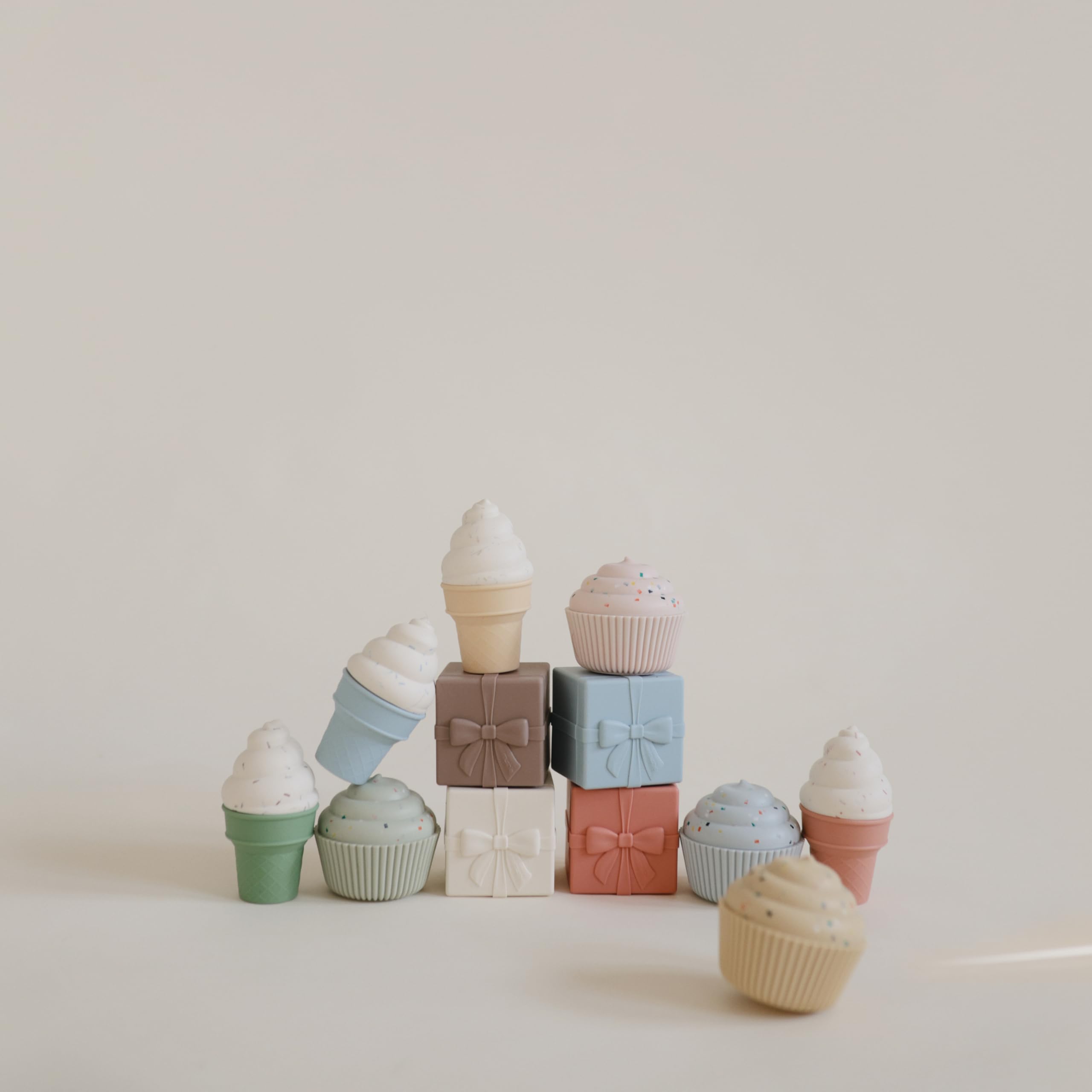 Mushie silicone mix and match ice cream toy packaging display ready for gifting