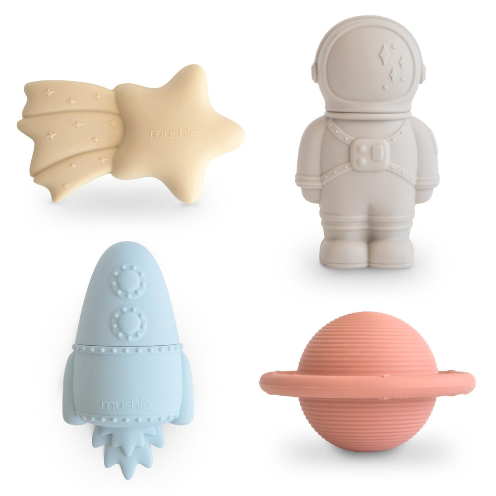 Mushie Space Bath Toy planet for safe, imaginative bathtime play.