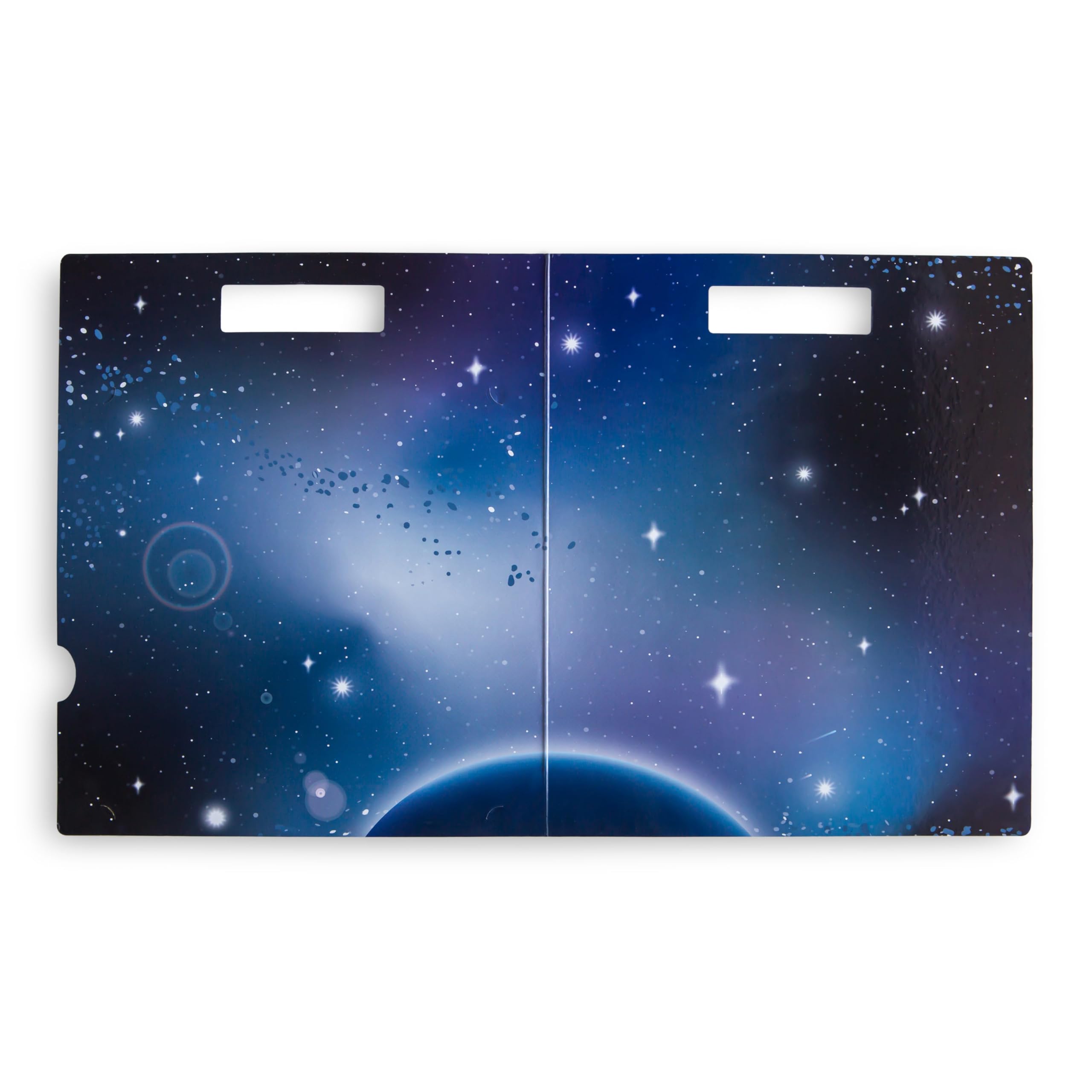 Mushie Space sticker book open spreads show scenes ready for storytelling.