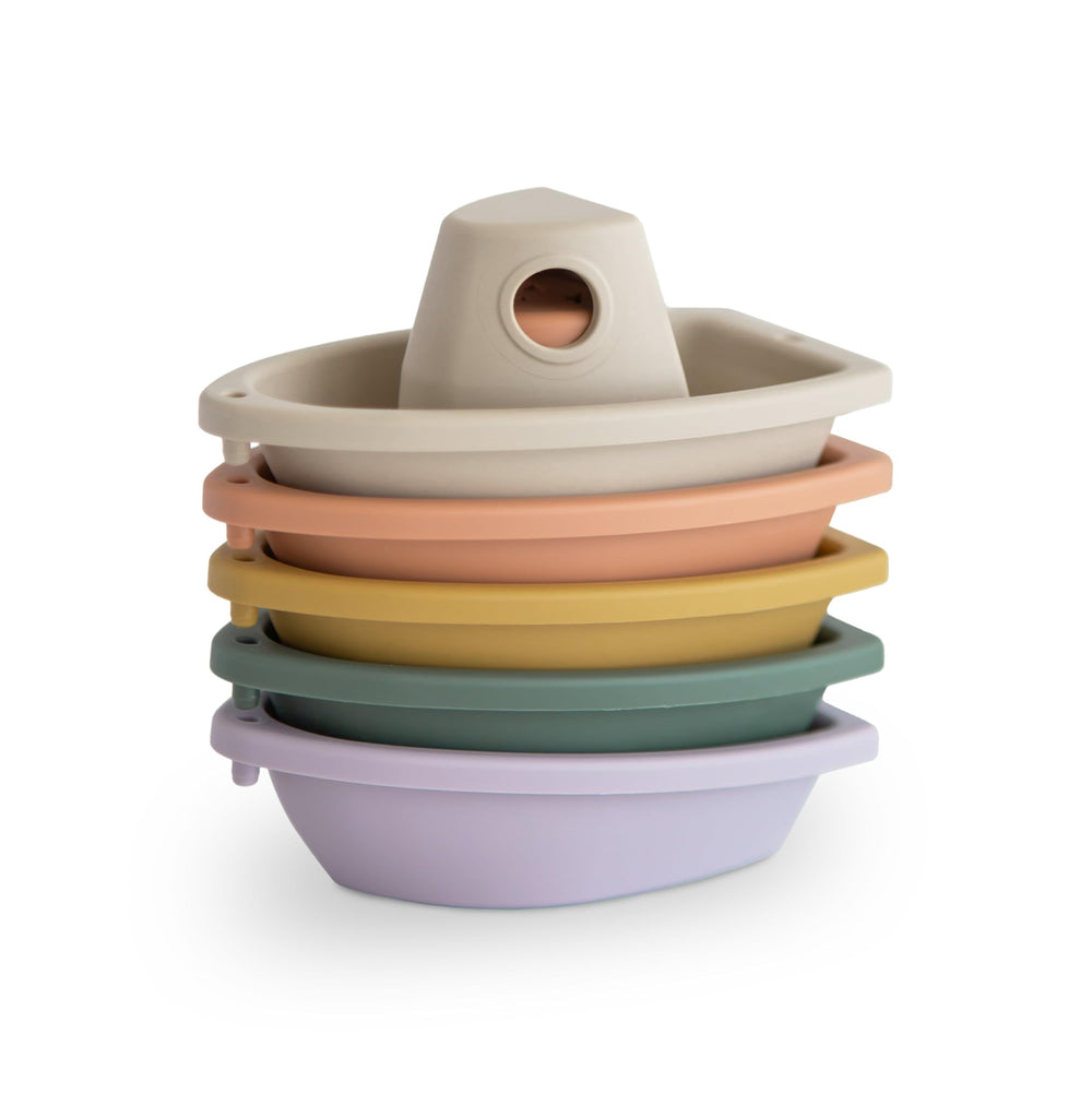 Mushie Stackable Bath Boats Rustic in warm hues for bath time adventures