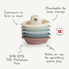 Denmark-made Mushie boats are BPA-free and toddler-safe for bath use