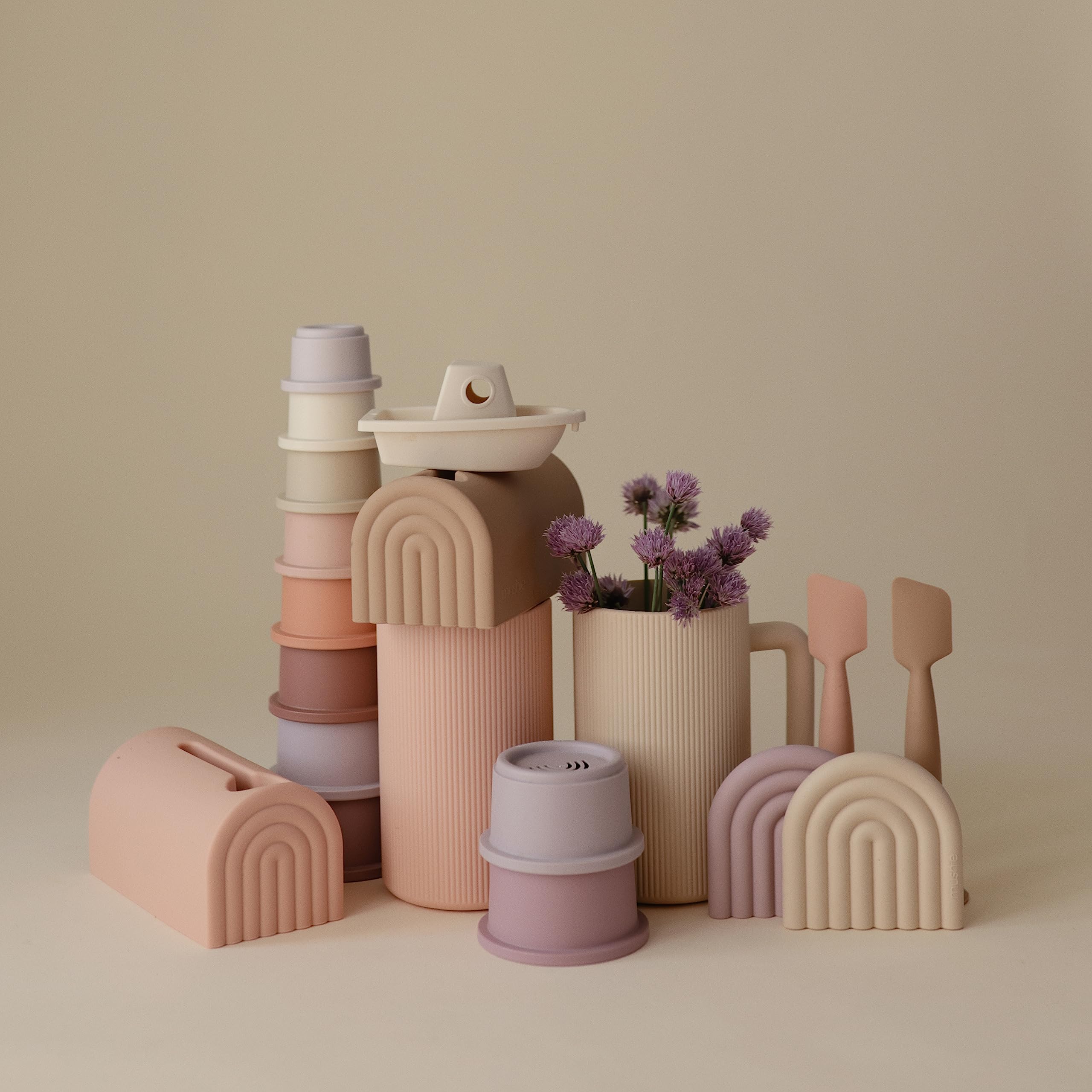 Mushie Stacking Cups Petal is recommended for ages 0 to 3 years.