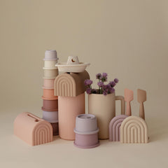 Mushie Stacking Cups Petal is recommended for ages 0 to 3 years.