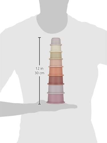 Mushie Stacking Cups Petal demonstrates Danish design with vibrant color contrast.