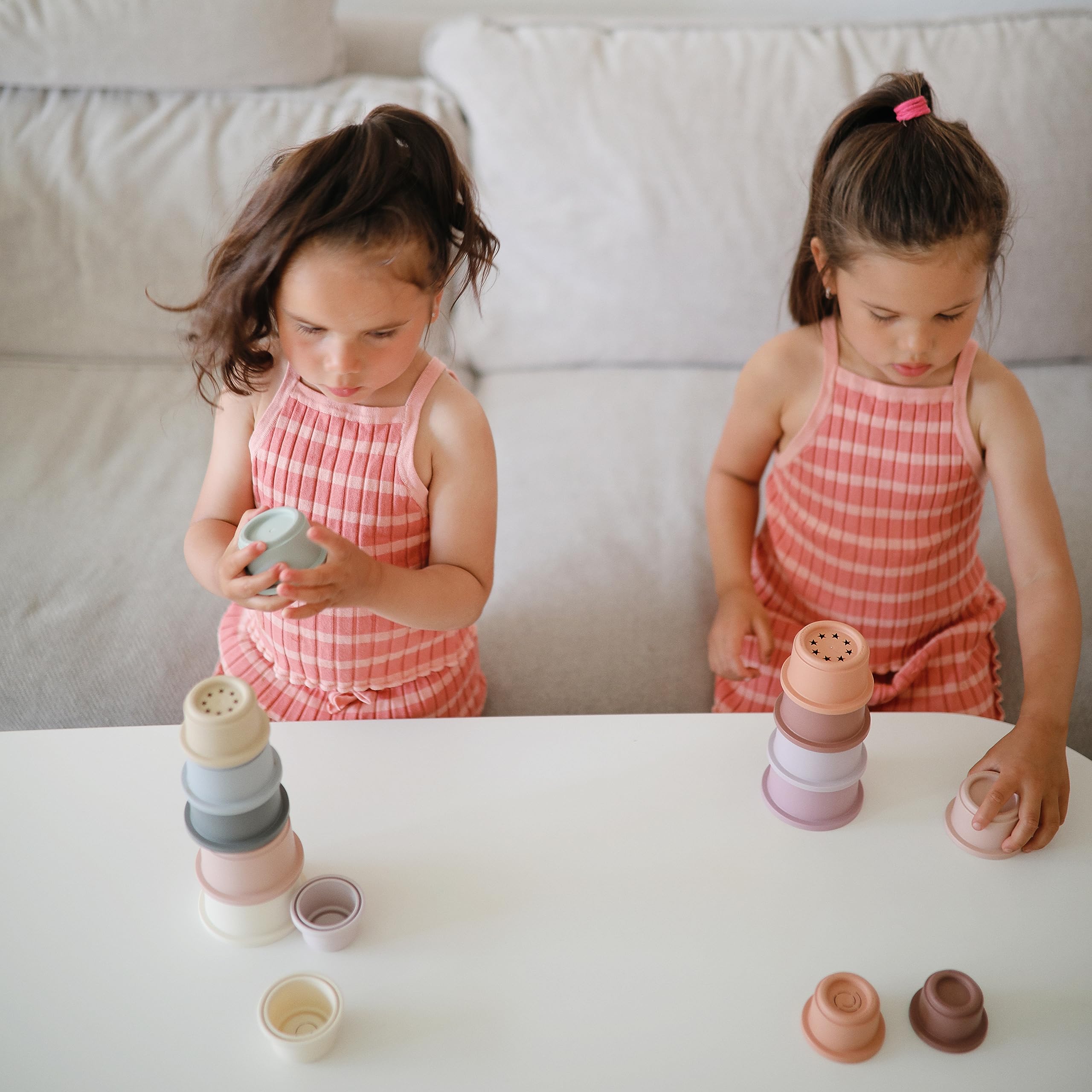Mushie Stacking Cups Petal plastic is 100% non-toxic and free from common chemicals.