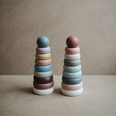 Mushie Stacking Rings toy baby-hands demonstrates easy grip and engagement