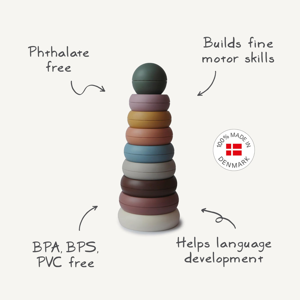 Mushie Stacking Rings toy stack-and-grasp colors support coordination