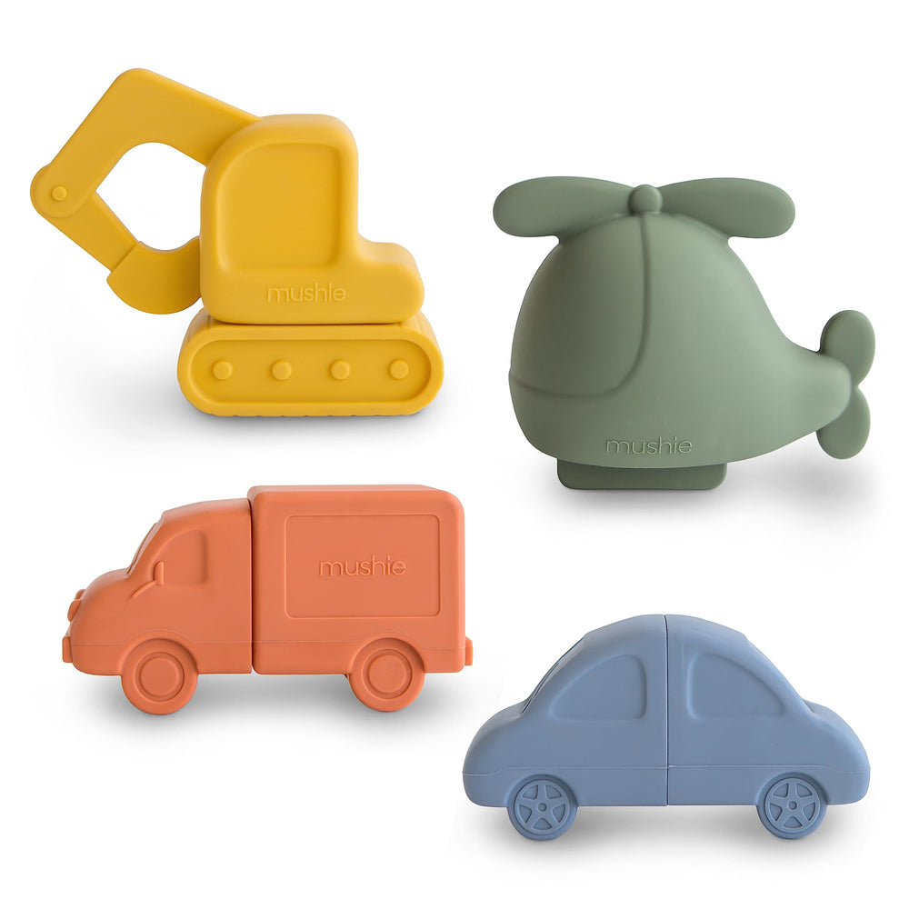 Mushie Vehicles bath toy helicopter, soft silicone for easy grip during bath play.