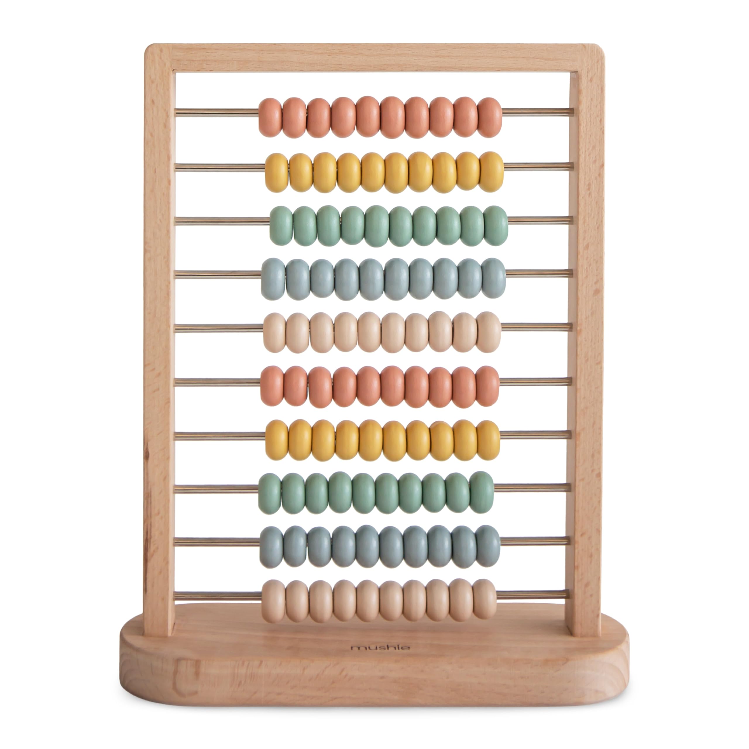 Mushie wooden abacus beads close-up for early counting practice