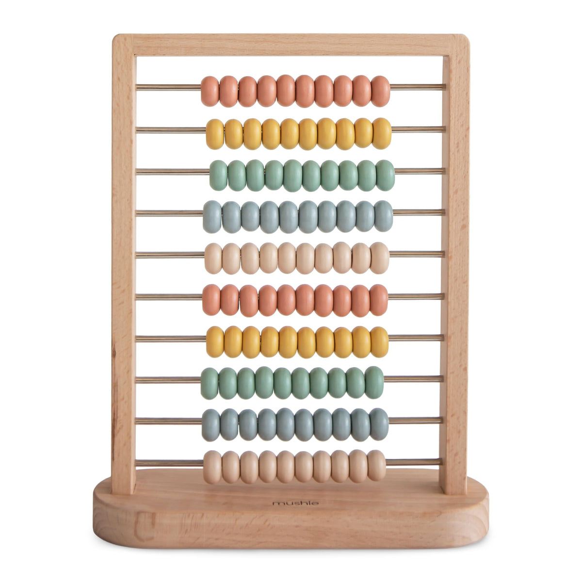 Mushie wooden abacus beads close-up for early counting practice