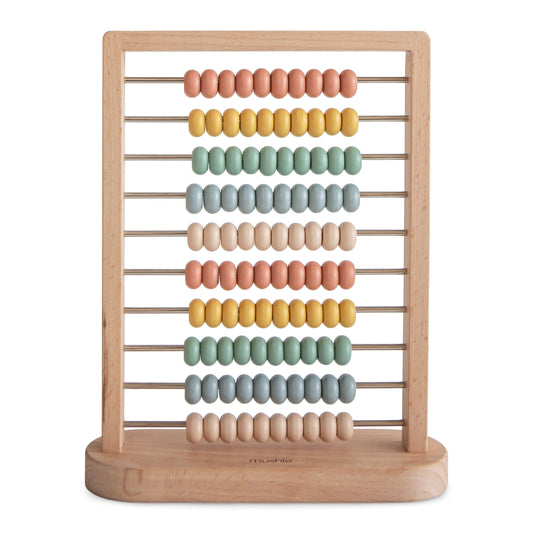 Mushie wooden abacus beads close-up for early counting practice
