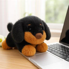 Mushymallow dachshund plush sitting pose demonstrates poseable weighted limbs