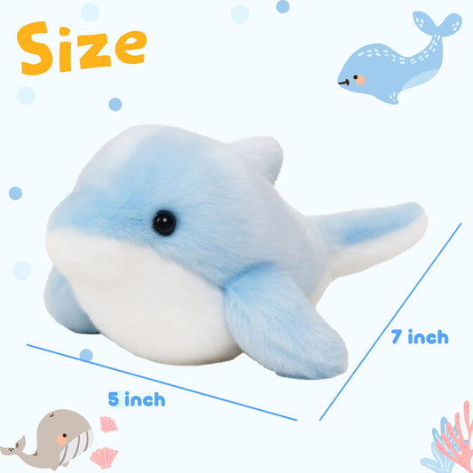 Mushymallow dolphin plush close-up eyes showing friendly, expressive charm.
