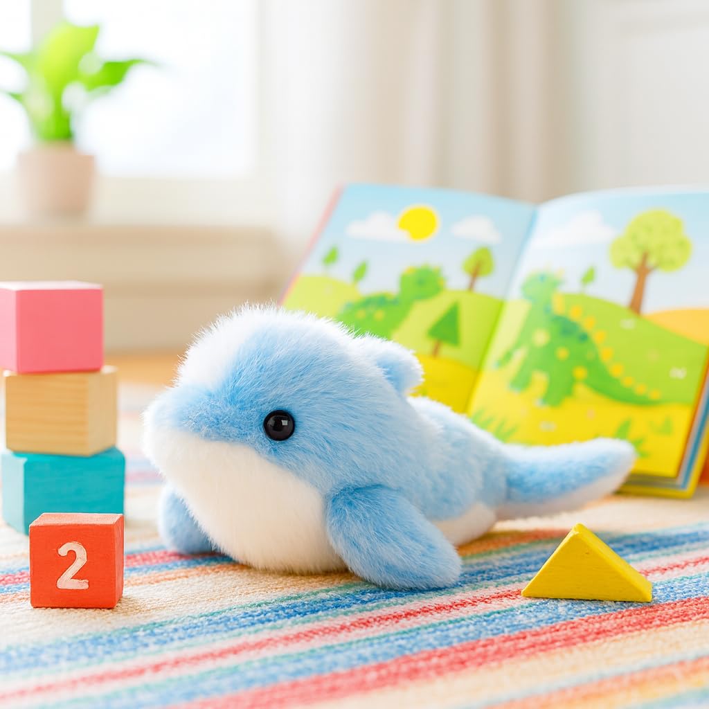 Mushymallow dolphin plush weighted belly for satisfying tactile feel.