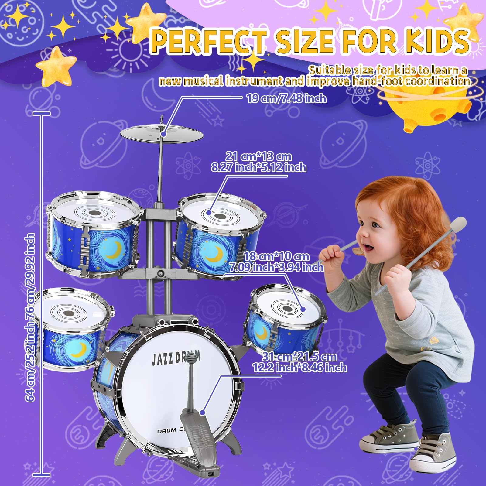 MusicForset kids drum set toddler stool provides stable non-slip seating for safe play