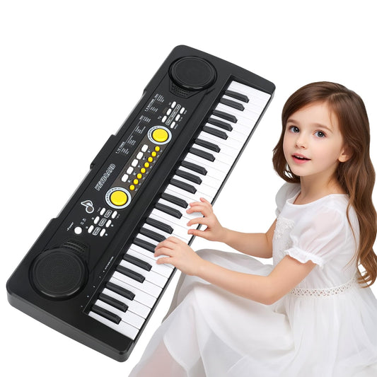MusicForset Kids Piano Keyboard front view shows 49 keys for beginner-friendly play