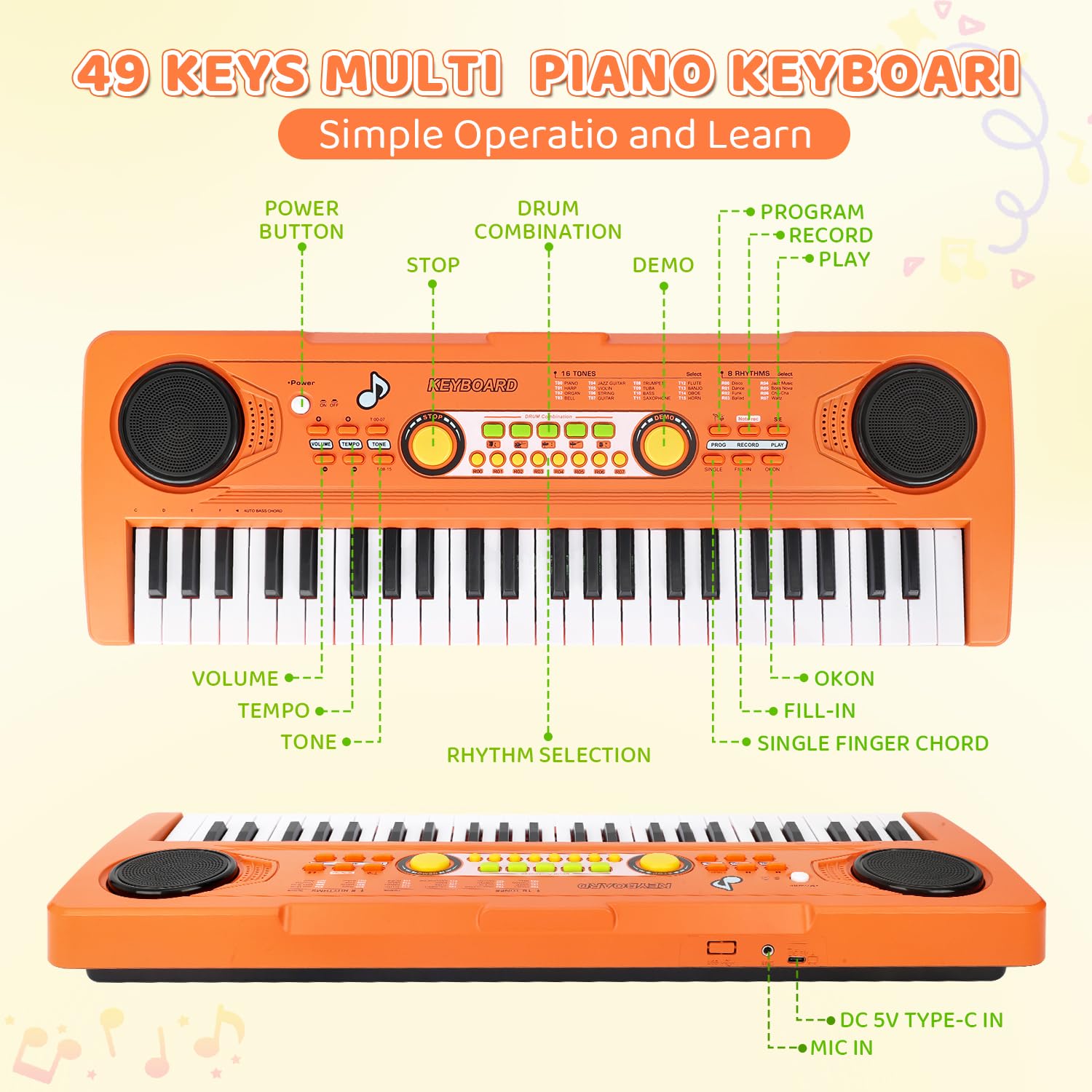 MusicForset keyboard with built-in microphone ready for songs