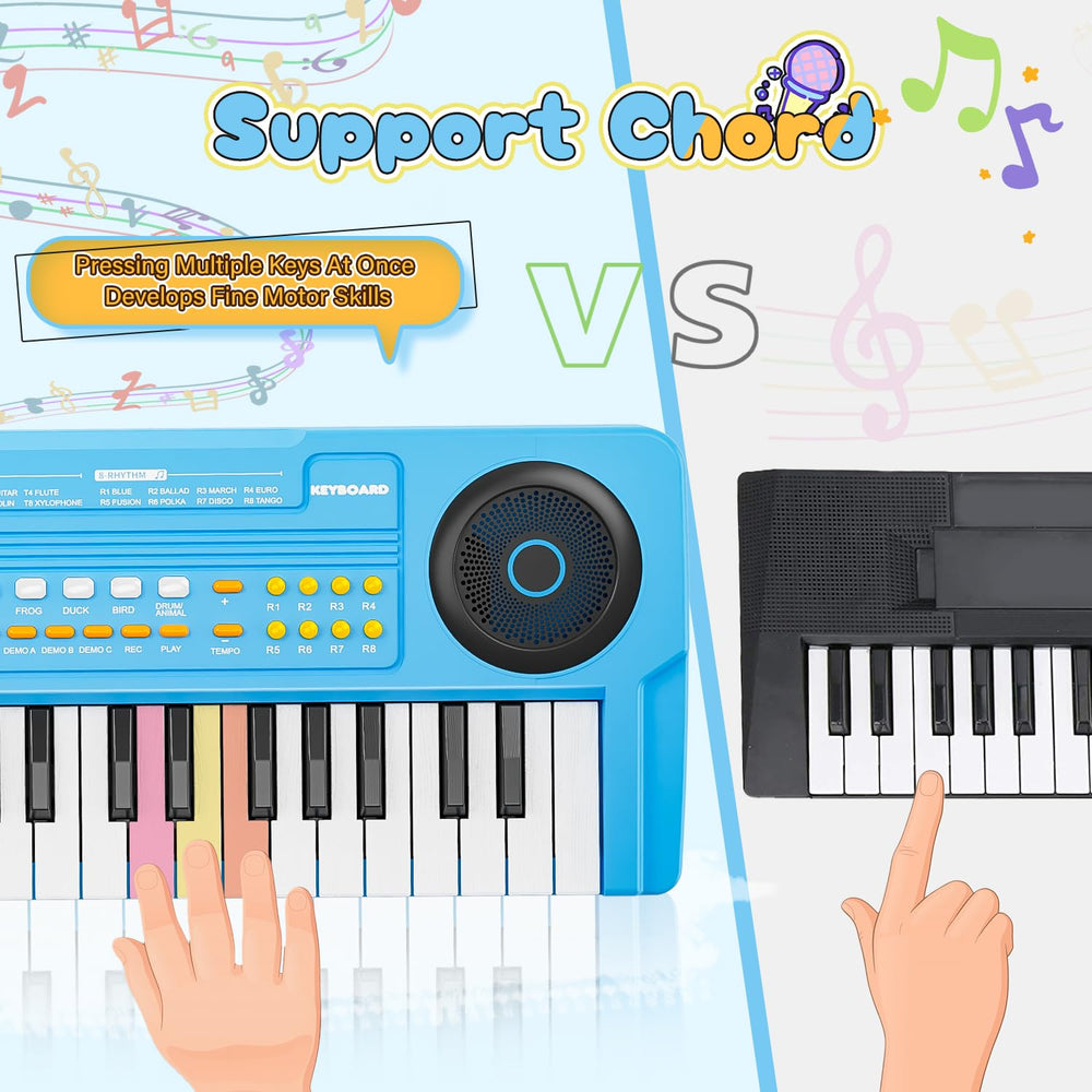 MusicForset blue keyboard side angle emphasizes portable design for learning anywhere