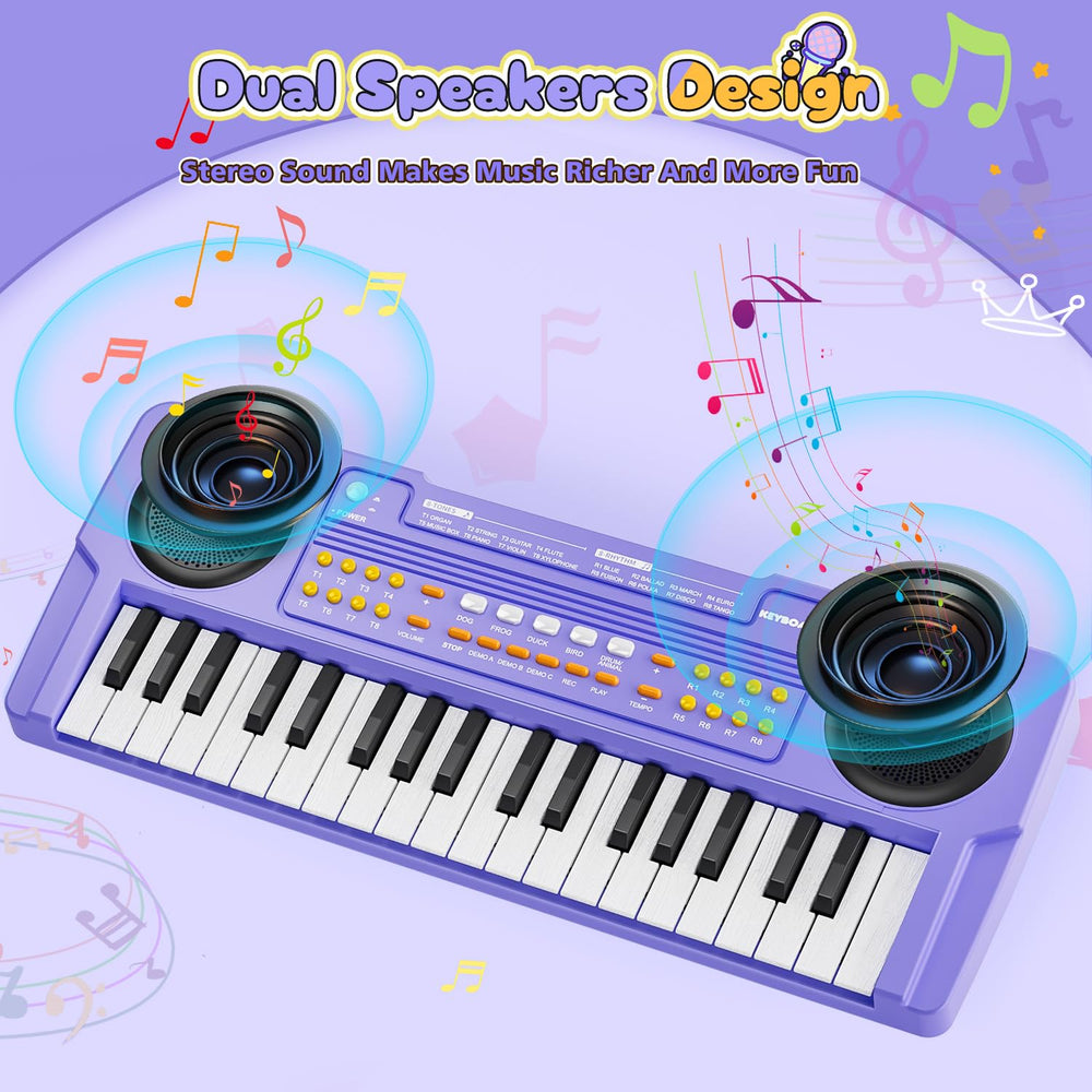 MusicForset upgraded 37-keys kids piano purple color enhances cheerful learning environment.