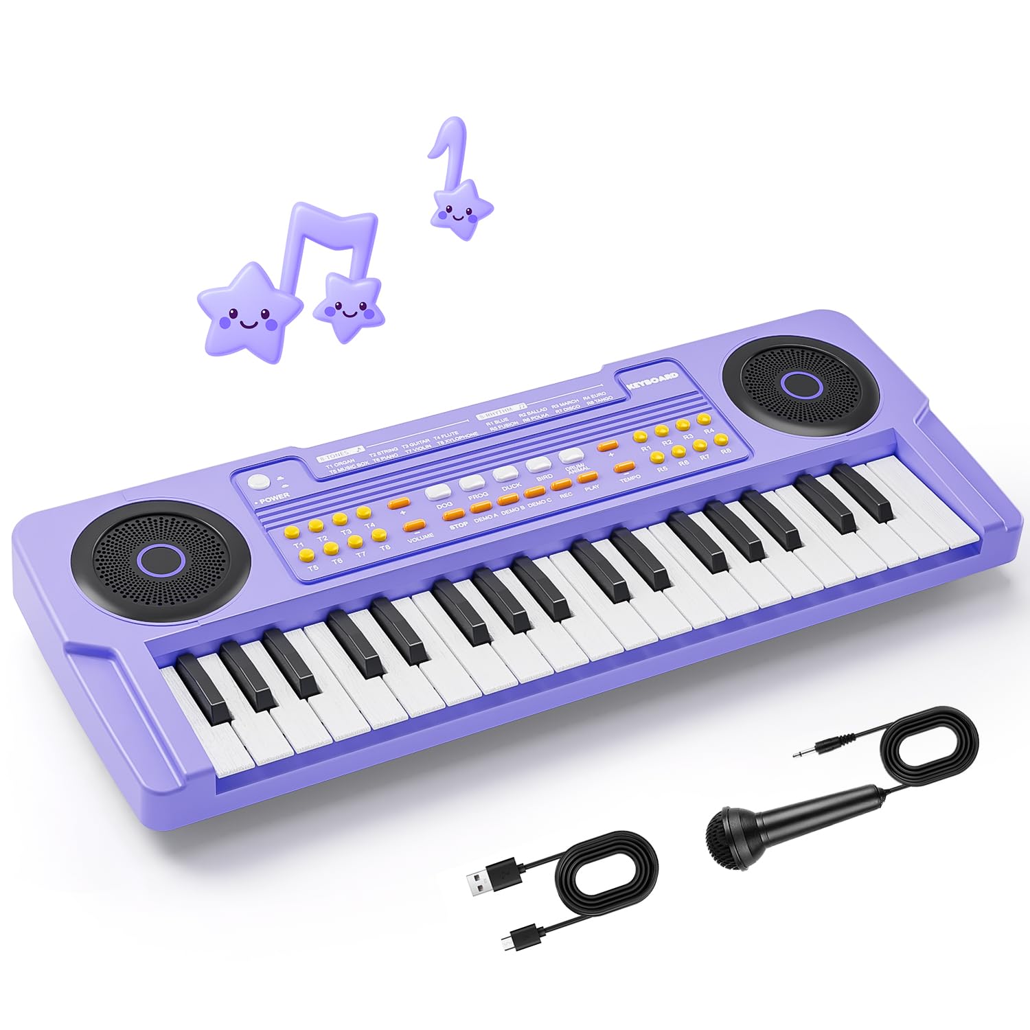 MusicForset upgraded 37-keys kids piano front view highlighting its compact, kid-friendly design.
